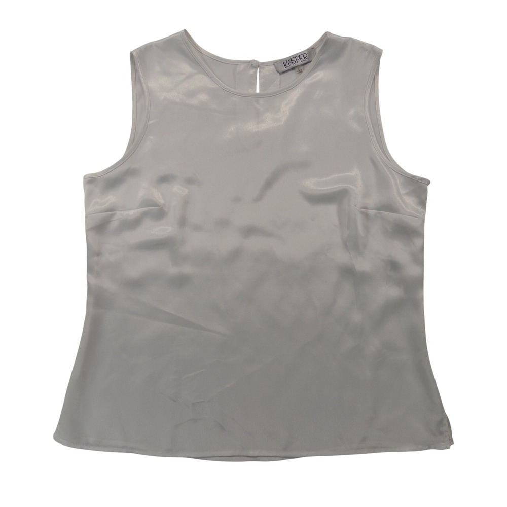 Kasper Womens Blouse Large White Satin Sleeveless Keyhole Back Shell Office